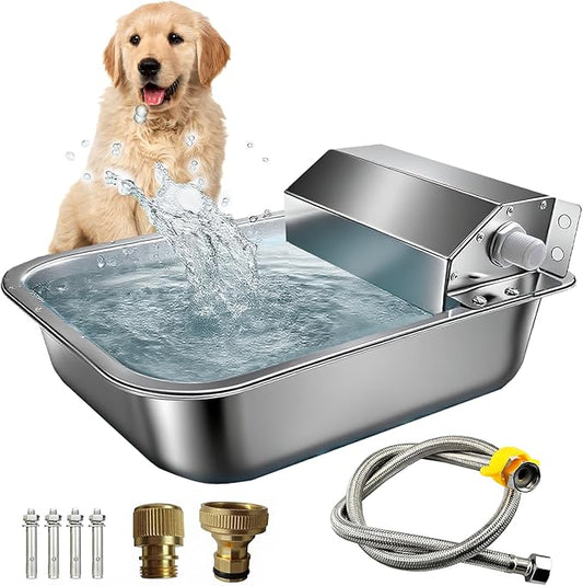Automatic Water Dispenser for Dogs, 3L 304 Stainless Steel Dog Water Feeder Bowl Dispenser for Indoor/Outdoor, Auto-Fill Waterer for Pets & Livestock, Anti Tip, Water Auto Fill, Fit GHT 3/4" Faucet