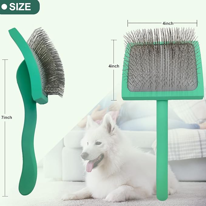 Large Slicker Dog Grooming Brush Kit - Ergonomic Wooden Handle, Long Pins for Goldendoodles, Poodles, Doodles & Haired Dogs (green)