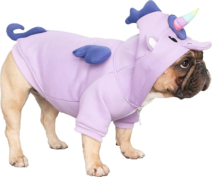 iChoue Unicorn Dog Halloween Costumes Clothes Sweater Cute Funny for English Bulldog Cold Weather Winter Coats Hoodies - Purple/XXLarge