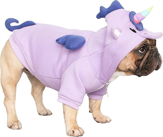 iChoue Unicorn Dog Halloween Costumes Clothes Sweater Cute Funny for English Bulldog Cold Weather Winter Coats Hoodies Frenchie - Purple/Large Plus