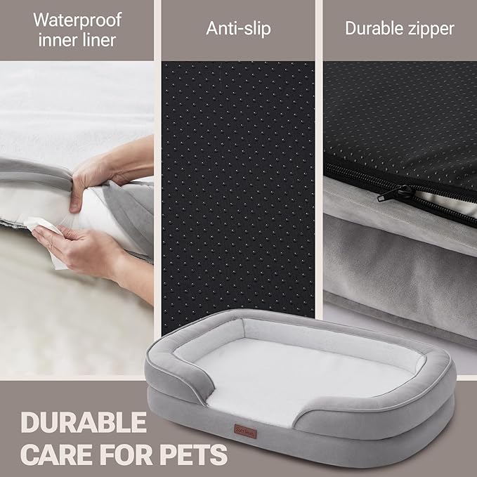 Soft Touch Orthopedic XL Dog Bed for Large Dogs with Faux Fur Top, Waterproof Pet Couch Bed with Removable Washable Cover and Supportive Foam Filling (Brown, Extra Large)