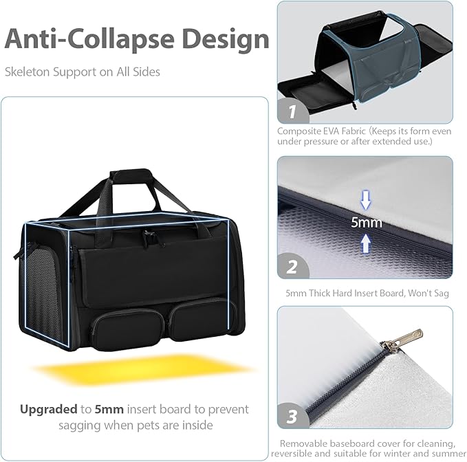 Cat, Dog Carrier for Pets up to 15 lbs, Soft-Sided Collapsible Pet Carrier with Upgraded Sturdy Base, Privacy Curtain and 2 Storage Bags, Cat Bag for Medium Cats and Small Dogs