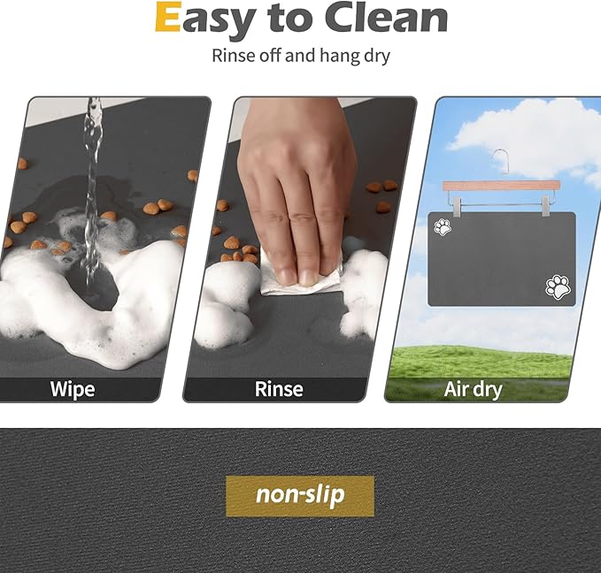 Pet Feeding Mat-Absorbent Dog Mat for Food and Water Bowl-Dog Accessories Pet Supplies-Dog Water Bowl for Messy Drinkers-No Stains Quick Dry Dog Water Dispenser Mat (12"x19", Dark Grey)