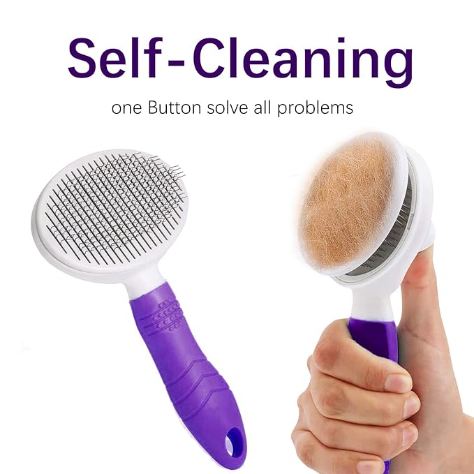 Cat Grooming Brush, Pets Skin Friendly Self Cleaning Slicker Massage Brushes for Shedding Dogs Cats Hair Gentle Remove Loose Undercoat with Long or Short Hairs for All Fur Type- UPGRADED