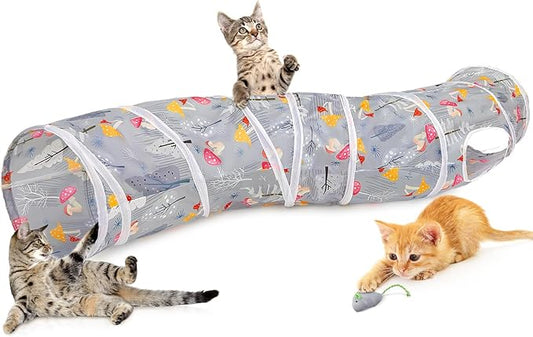 Glittme Cat Tunnel, Cat Tunnels for Indoor Cats, S-Shape Cats Cave with Cat Toys, Foldable Cat Tubes and Tunnels for Cats, Rabbit, Puppy, Guinea Pig