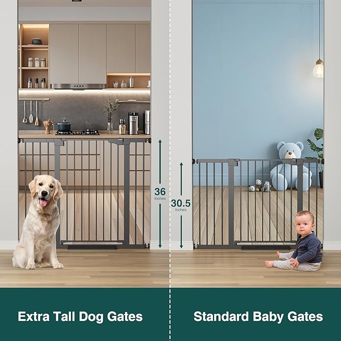 Cumbor 36" Extra Tall Baby Gate for Stairs, 29.7-48" Wide Dog Gate for Doorways, Pressure Mounted Auto-Close Pets Gates for Dogs Indoor, Durable Safety Child Gate, Mom's Choice Awards Winner, Black
