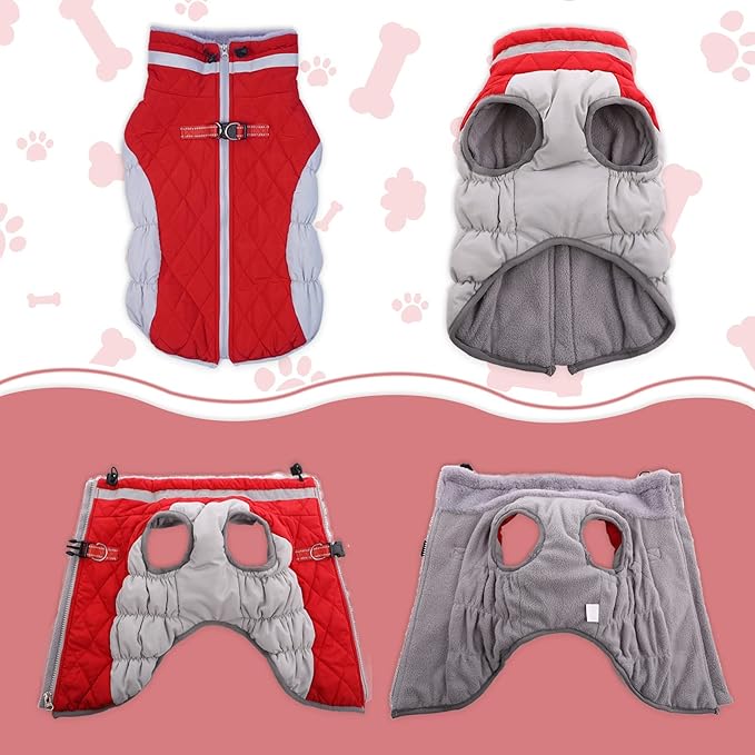 Lelepet Dog Coat Warm Dog Winter Coat Waterproof Dogs Jacket with Harness Built in Reflective Pet Fleece Vest Zip-Up Cold Weather Coats for Small Dogs Turtleneck & Windproof Coats Chihuahua Red XS