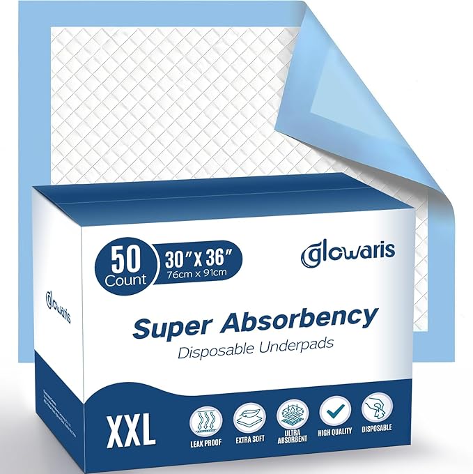 50 Count 30” x 36” XXL Disposable Underpads, Super Absorbent Leakproof Quick Drying, Baby Puppy & Adults Bed Pads Disposable Adult, Dog Pee Pads Extra Large, Incontinence Bed Pads