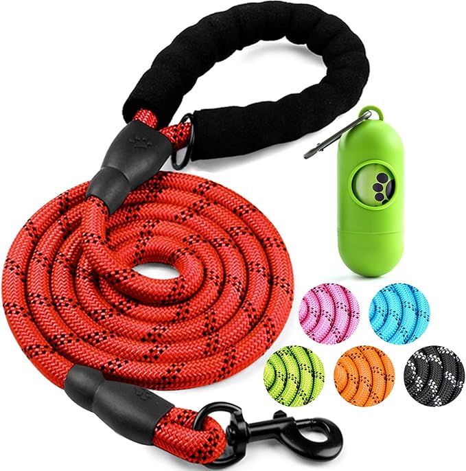 COOYOO Dog Leash 6 FT Heavy Duty - Comfortable Padded Handle - 1/2 inch Reflective Dog Leash for Medium Large Dogs with Poo Bag Dispenser