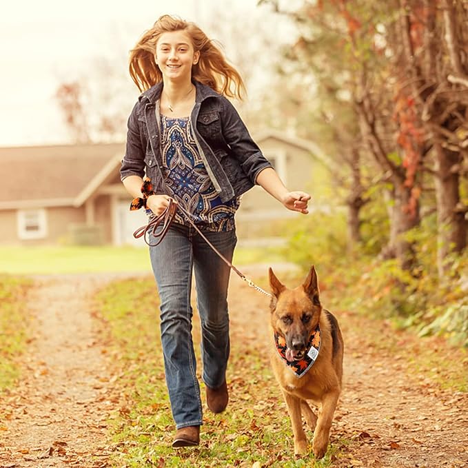 E-Clover Fall Dog Bandana & Scrunchie Set - Thanksgiving Pet Scarf Kerchief Bibs for Medium Large Dogs - Maple Leaves