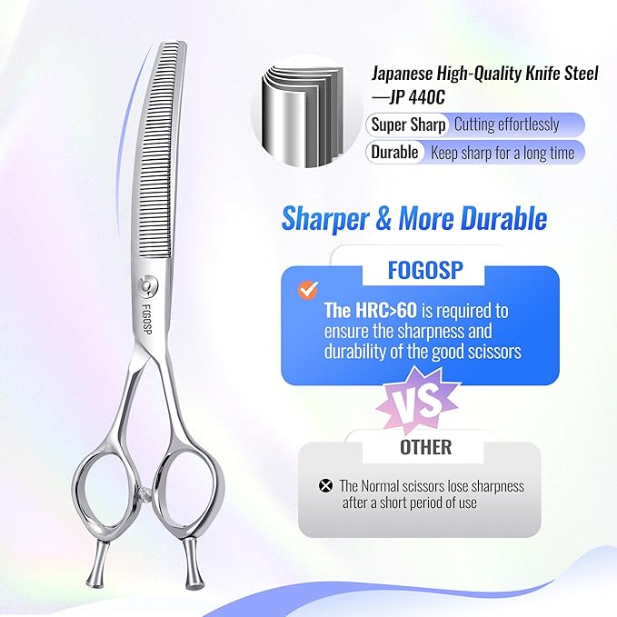 Curved Thinning Shears for Dogs Grooming 6.5'' Multipurpose Professional Pet Curved Blender Scissors for Small Dog Grooming 35% Thinning Rate (6.5 In, Curved Thinners)