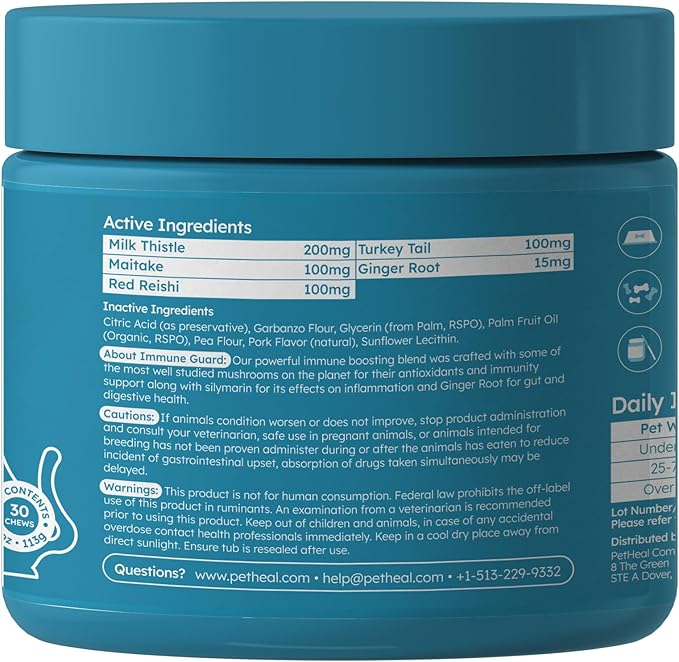 Immune Plus Chews for Dogs - Vet-Reviewed - Supports Immunity, Energy & Liver Health with Turkey Tail, Reishi & Milk Thistle | Reduces Lumps & Promotes Shiny Coat | 30 Pork-Flavored Soft Chews