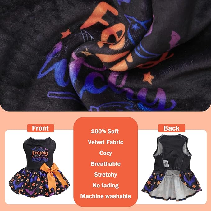 CuteBone Velvet Dog Dresses Halloween for Small Dogs, Stylish & Soft Fabric, Comfortable Fit for Everyday Wear, Perfect for Special Occasions NCVA16XS-D