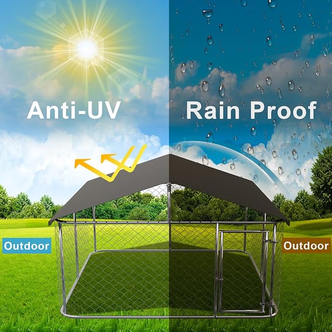 Petonly Outdoor Dog Enclosure Heavy Duty Dog Kennel House Mesh Dog Big Cage Pet Kennel Steel Fence with Secure Lock(236”x 118”)