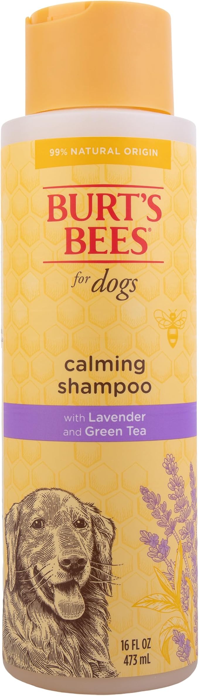 Burt's Bees for Pets Calming Dog Shampoo with Lavender and Green Tea, 95% Natural Origin Formulas, Soothing Canine Cleanser - Gentle Wash, 16 oz