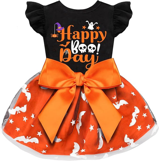 Dog Halloween Costumes Dog Ruffle Dress Pet Halloween Costumes Cute Puppy Dress with Bowknot Tulle for Small Medium Large Dogs Pumpkin Witch Bat Girl Dog Cat Pet Clothes Apparel