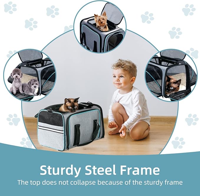 Cat/Dog Airline Approved Expandable Pet Carrier for Small Pets - Removable Pad, Pockets, TSA Compliant