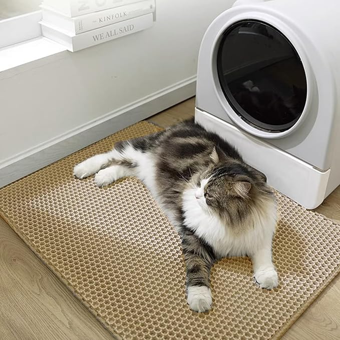 Cat Litter Mat Cat Litter Trapping Mat, 46 x 24 inch Honeycomb Double Layer Design, Urine and Water Proof Material, Scatter Control, Less Waste, Easier to Clean, Washable Yellow