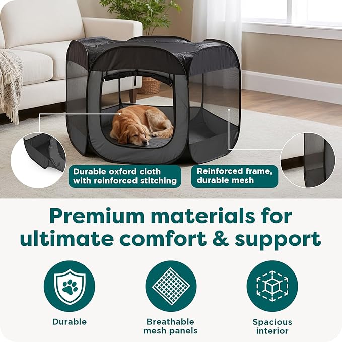 FurHaven Portable Pet Playpen for Dogs & Cats, Extra Large Indoor Kitten Playpen with Mesh Sides, Foldable Dog Playpen for Small Dogs, Pop Up Travel Dog Pen, X-Large, Pet Crate with Mesh Sides, Gray