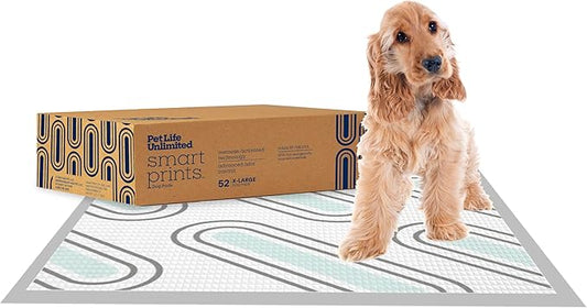 Pet Life Unlimited Smart Prints Extra Large Puppy Pads – 26" x 30", 52 Count (XL) | Stylish Dog Training Pads with Odor Controlling Wetness-Activated Magnolia Blossom Scent | USA Made