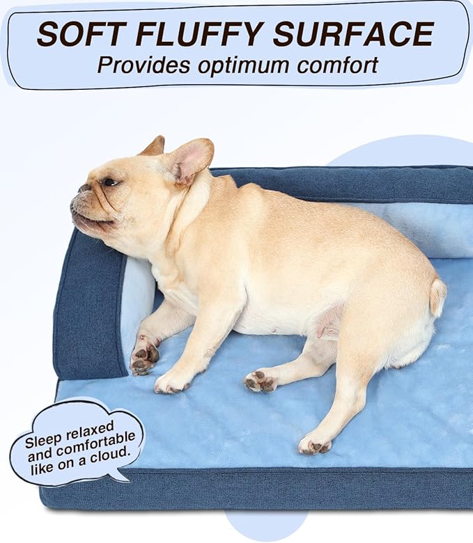 KSIIA Washable Dog Bed Medium Size Dog U-Shaped Bolster Pet Couch with Removable Waterproof Cover, Non-Slip Bottom and Egg-Crate Orthopedic Foam Pet Bed, 35 x 22 Inch, Blue
