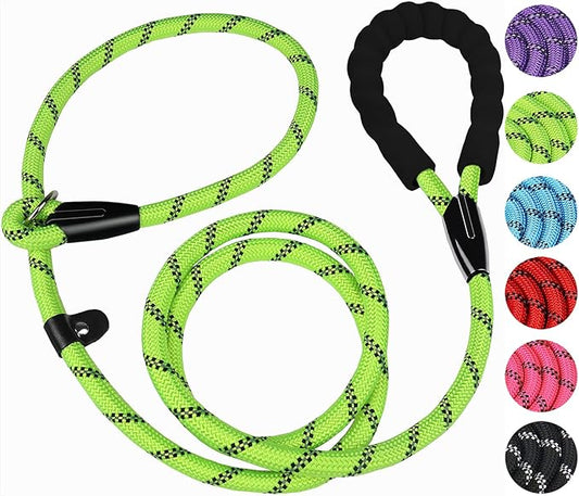 6 FT Dog Leash, Heavy Duty Rope Dog Leashes, Strong Training Dogs Leash with Comfortable Padded Handle and Highly Reflective Threads for Small Medium and Large Dogs, (Green)
