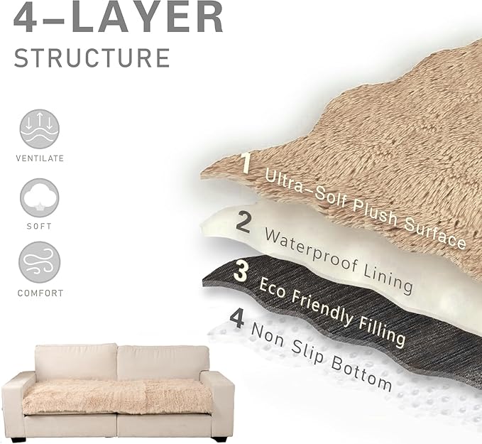 Dogs/Cats Bed Mats, Dog Pad Washable Removable Couch Cover with Anti-Slip Back, Plush Long Fur Mat, Perfect for Small, Medium and Large Dogs.(Beige, 30"x70")