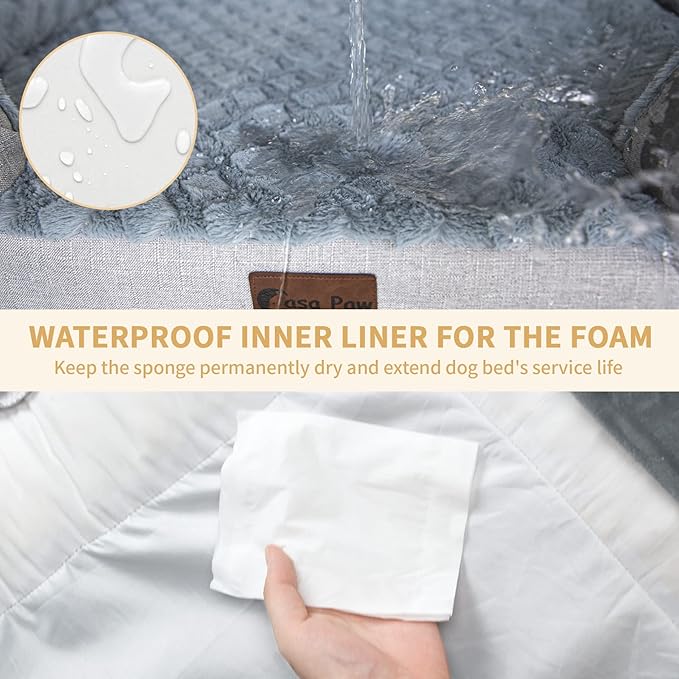 Orthopedic Dog Beds for Large Sized Dogs, Waterproof Memory Foam Large Pet Bed with Sides 36x27Inch, Non-Slip and Egg-Crate Foam Big Dog Couch Bed with Removable Washable Cover, Light Grey