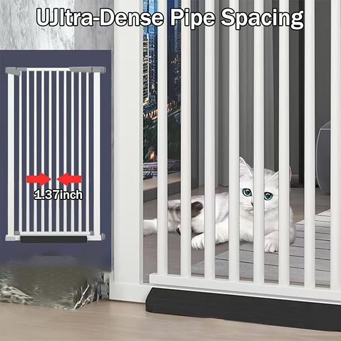 51 Inch Extra Tall Baby Gate Auto Close Cat Gate Adjustable 29.92"-43" Wide Pressure Mounted Pet Gate for Doorways,Stairs, House (White, 51.18 inch)