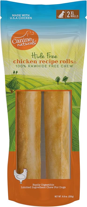 Canine Naturals Chicken Recipe Chew - Rawhide Free Dog Treats - Made from USA Raised Chicken - All-Natural and Easily Digestible - XL (2 Count) for Dogs 75lb+