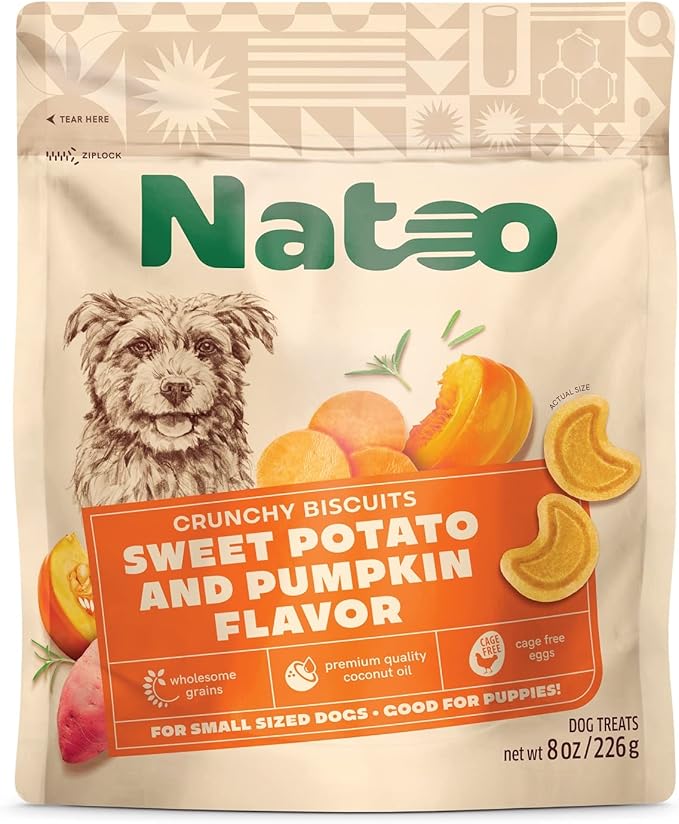 NATOO Biscuits for Small Dogs & Puppies Crunchy Dog Treats, Sweet Potato & Pumpkin Healthy Natural Canine Biscuits, Rich in Omega 6, Prebiotics & Fibers, Antioxidants for Immunity (8 oz)