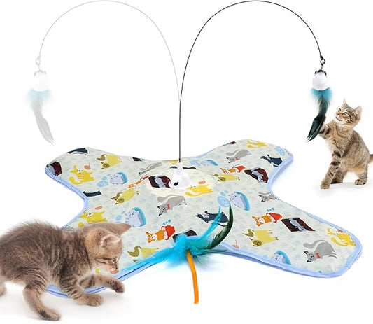 3 in 1 Interactive Kitten Toys for Indoor Cats with Moving Feather,Interesting Cat Toy for Exercise and Play,Hide and Seek Concealed Moving Feather Wand,Cat Enrichment Toys for Bored Indoor Adult Cats