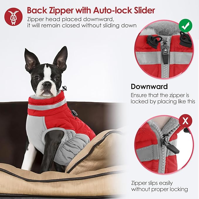AOFITEE Dog Coat, Warm Dog Jacket, Reflective Winter Coats for Medium Dogs, Turtleneck Dogs Winter Jacket with Harness Built in, Waterproof Windproof Pet Fleece Vest Puffer Jacket, Christmas Red M