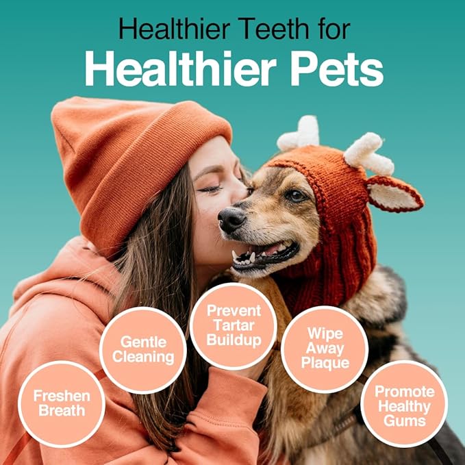 Dog Teeth Cleaning Wipes (90 Count) - No-Rinse Cat Toothbrush, Effective Dog Breath Freshener - Essential Pet Supplies (1.65 in x 3.15 in)
