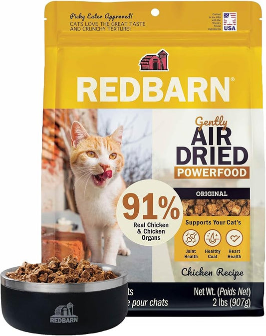 Redbarn Air Dried Powerfood for Cats with Real Chicken – Made in USA High Protein, Grain-Free Dry Cat Kitten Food Full Meal or Topper for Picky Eaters Supports Energy & Healthy Skin Coat – 2 lb Bag