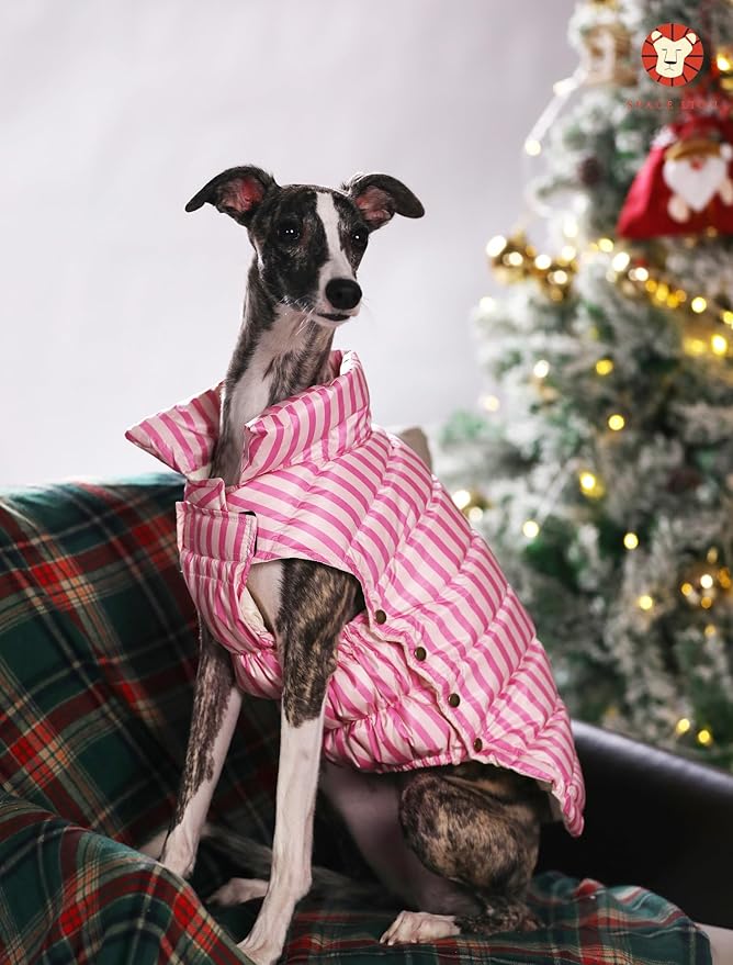 SPACE LION Puffer Jacket, Down Winter Coat, Waterproof, Windproof, Lightweight Jacket, Adjustable Fit for Small Dogs(Pink,S)