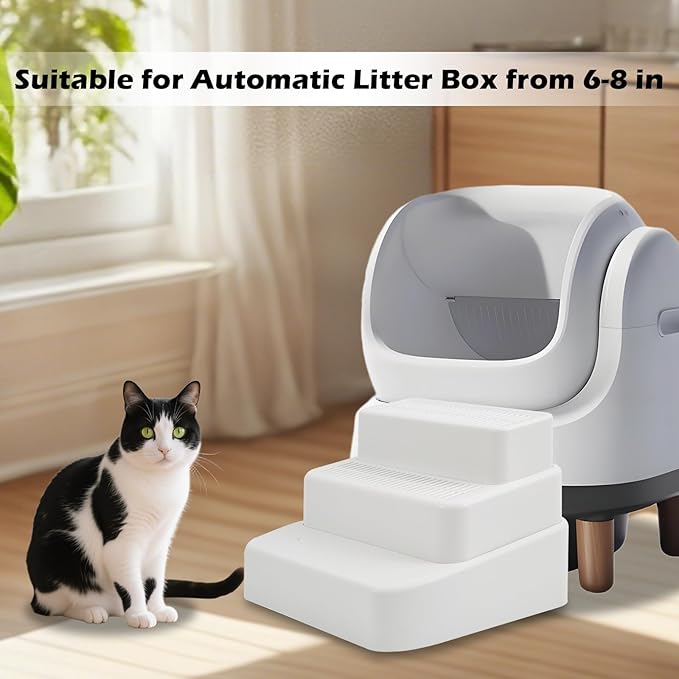 SpaceTime Elevated Litter Box Ramp/Step/Catcher Cat Litter Mat with Filter Function,Detachable Kitty Trapping Pad for Floor,Non-Slip Cat Box Mat for Indoor Kittens & Senior Cats,Easy to Clean (White)