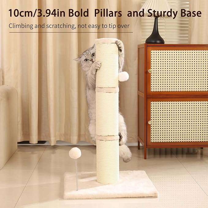 Marchul Cat Scratching Post with Wide-Base, Heavy Duty Thick, Sisal Cat Scratcher Posts 26.7 Inches with Hanging Ball for Kittens Medium Cats and Multiple Cats Households
