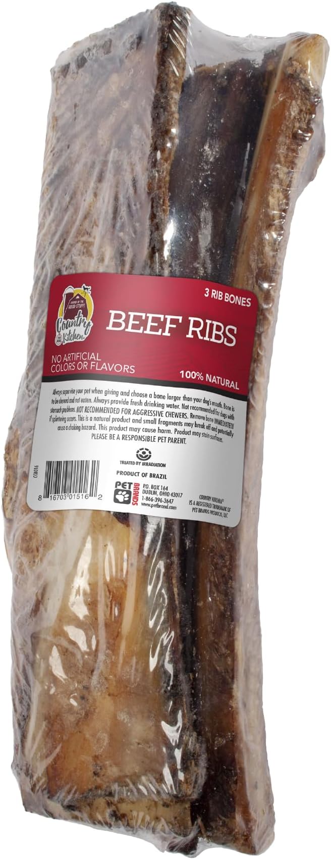 Country Kitchen Beef Rib Bones Dog Treats, 100% Natural, 3 Count