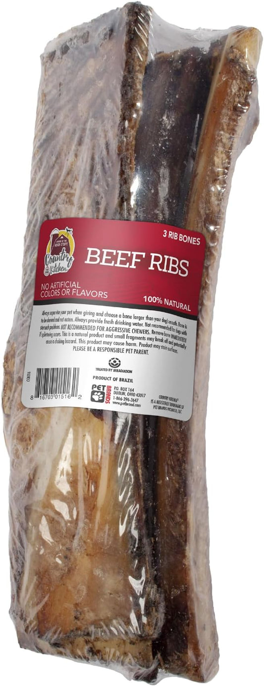 Country Kitchen Beef Rib Bones Dog Treats, 100% Natural, 3 Count