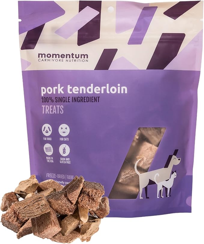 Momentum Carnivore Nutrition Freeze-Dried Pork Tenderloin Dog Treats – Single-Ingredient, Dog & Cat Treats – High-Protein, Grain-Free– 3.5 oz Bag