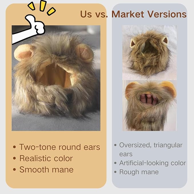 Cat Wig Funny Cute Cat Costume Hat Lion Mane Accessories Dress Up Clothing Festival Party (Brown, Medium)