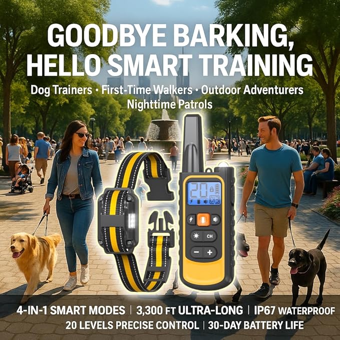 Waterproof Dog Shock Collar with Remote 3300 FT – 3 Modes Beep Vibrate Static, LED Light, 20-Level Adjustable, Rechargeable Training Collar for Small Medium Large Dogs 8-120 lbs