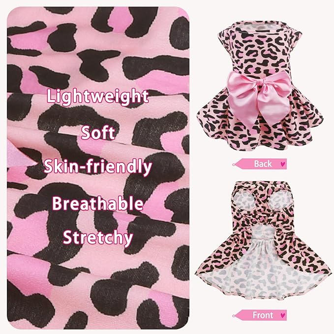PUPTECK Print Dog Dress Pet Apparel with Cute Bowtie Puppy Clothes Outfit, Leopard Print, L