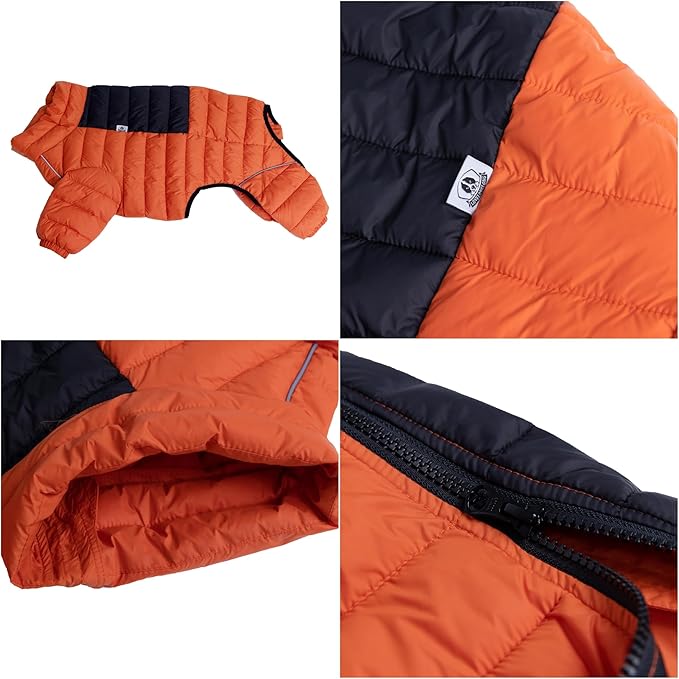 Lovelonglong Warm Jacket - 4 Legs Covered Waterproof Windproof Reflective Vest, Zippered Adjustable Outdoor Snow Jacket for Small Medium Large Dogs, Orange XL