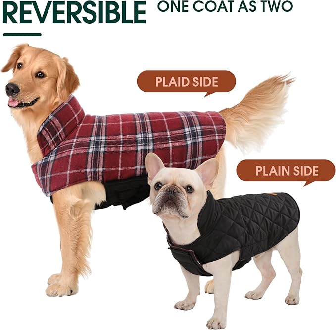 Kuoser Waterproof Dog Coat, Reversible Dog Jacket for Medium Dogs, Adjustable Durable Doggie Winter Coat Warm Puppy Cold Weather Apparel from Small to Large Breed, Red M