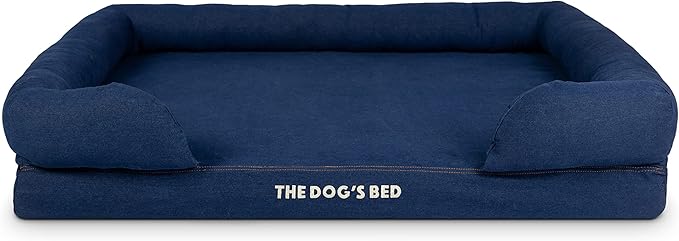 The Dog’s Bed, XL Blue Denim, Memory Foam, Pain Relief: Arthritis, Hip & Elbow Dysplasia, Post Surgery, Lameness, Supportive, Calming, Waterproof Washable Cover