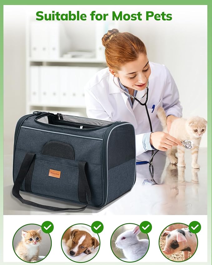 Morpilot Pet Travel Carrier Bag, Soft-Sided Dog Carrier Cat Carrier Pet Carrier (18 x 12.5 x 14 Inches), for Large Cats and Medium Puppies, w/Locking Safety Zippers, Foldable Bowl