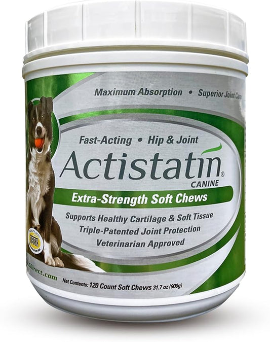 Actistatin Canine Large Dog Soft Chews, 120ct – Patented Extra-Strength Joint, Cartilage, Soft Tissue Supplement: Glucosamine, Chondroitin, Manganese, MSM, L-Carnitine – High Absorption, Fast Results
