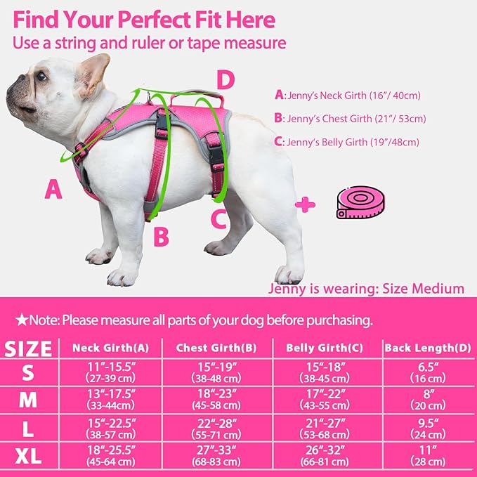 Huntboo Escape Proof Dog Harness, Escape Artist Harness, Reflective Dog Harness with Handle, Durable,Adjustable Vest for Small Medium Large Dogs Walking, Training, and Running Gear(Rose Red, XL)